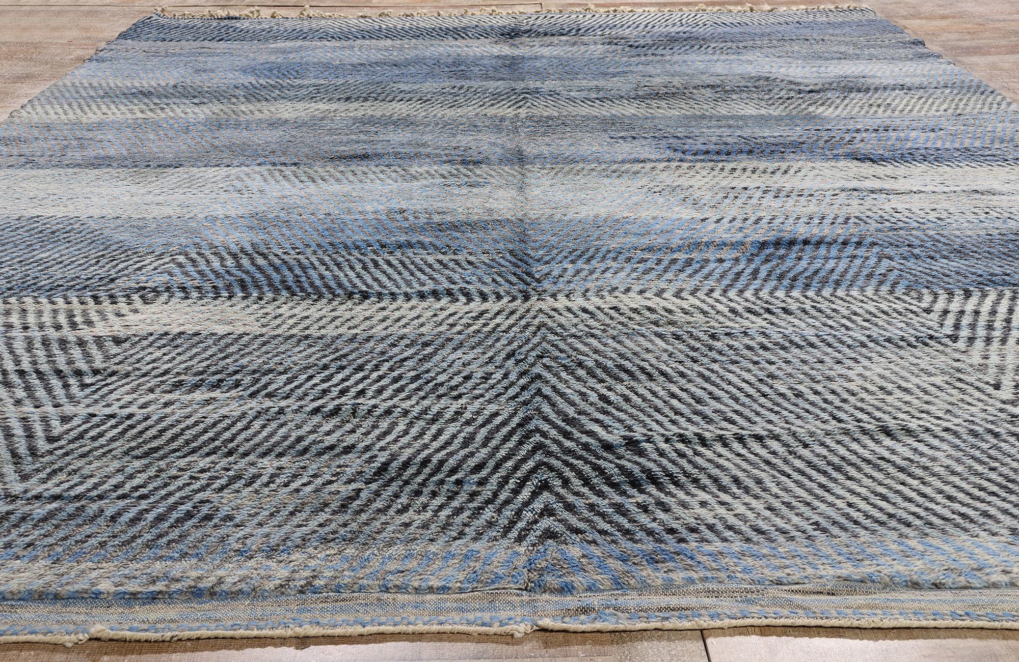 Wool Modern Blue Beni Mrirt Moroccan Rug, Tranquil Shibui Meets Tribal Enchantment For Sale