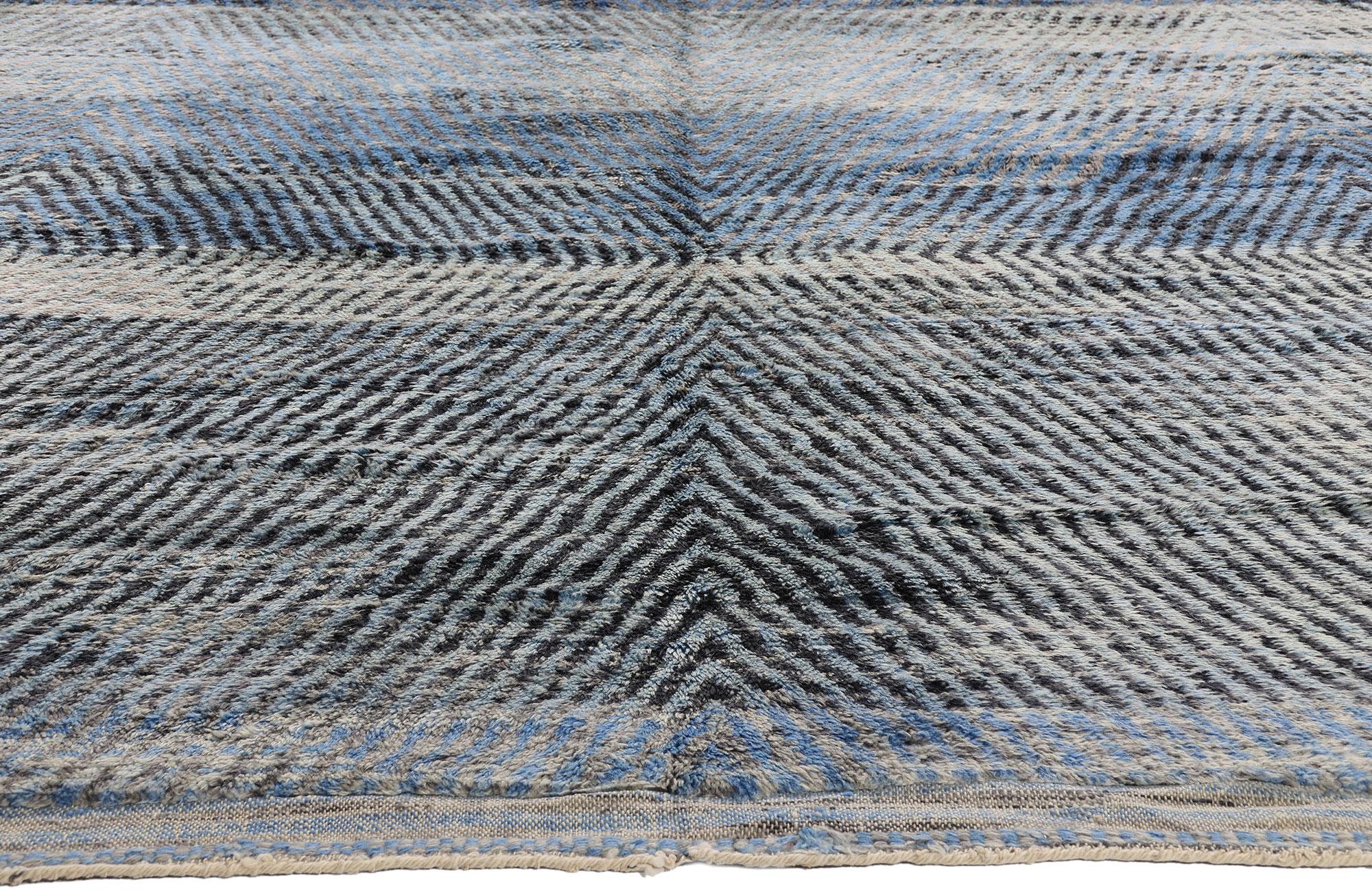 Modern Blue Beni Mrirt Moroccan Rug, Tranquil Shibui Meets Tribal Enchantment For Sale 1