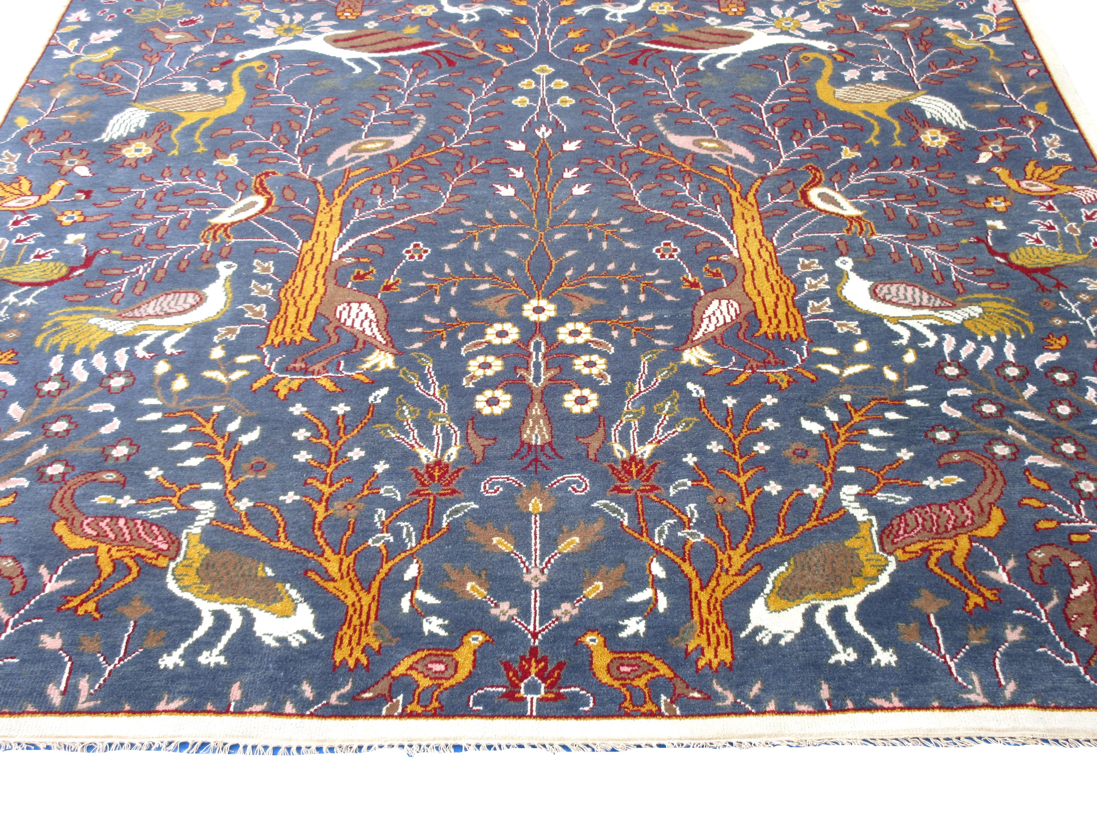 Oushak Modern Blue Birds For Sale