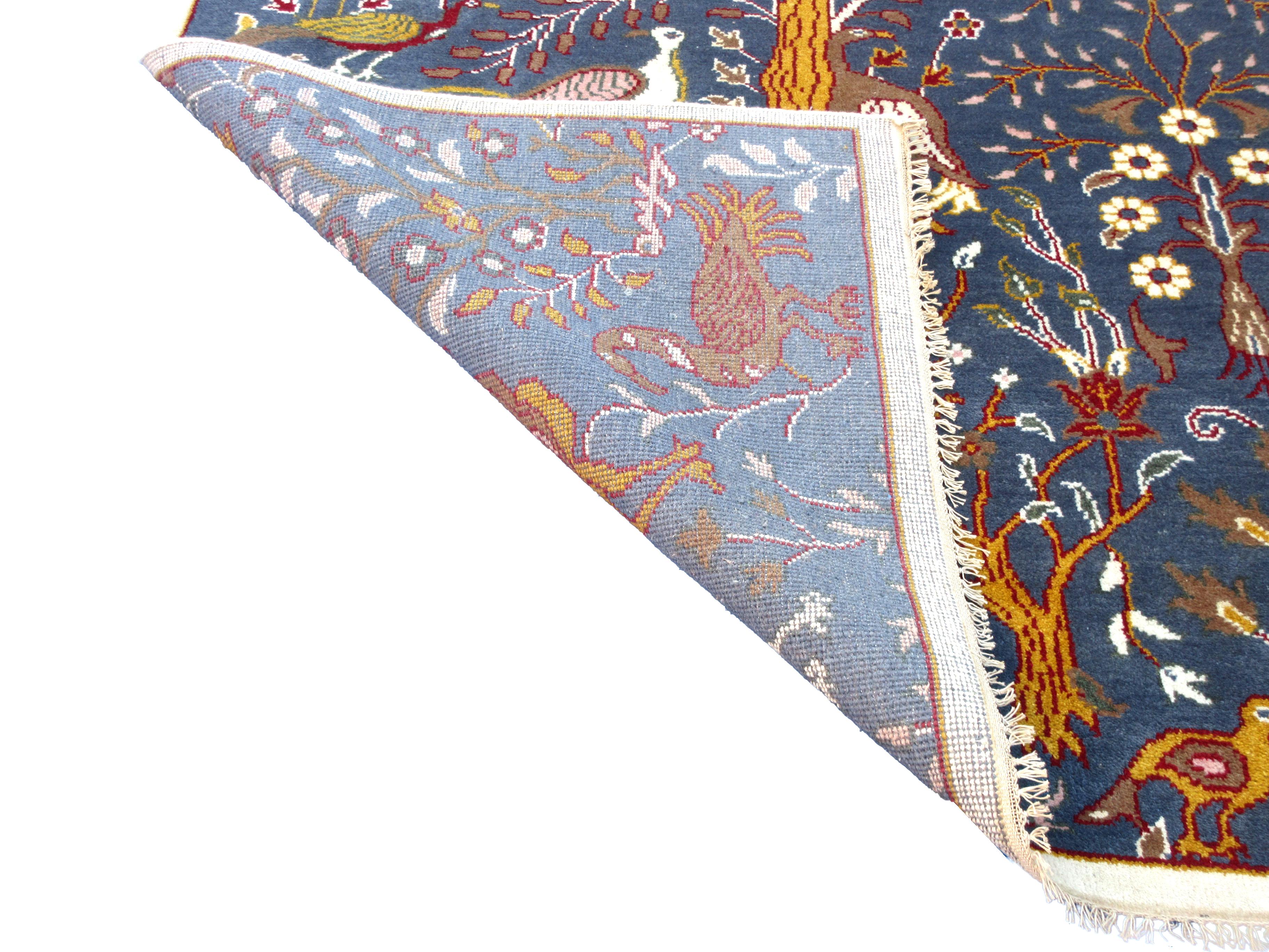 Hand-Knotted Modern Blue Birds For Sale