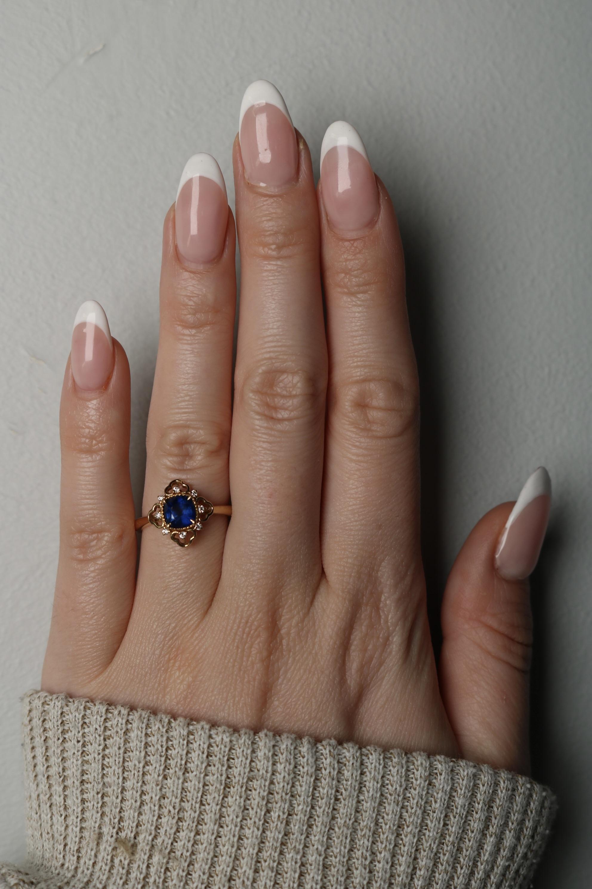 Modern Blue Burma No Heat Sapphire Square Cushion Cut Ring with Diamonds in 18K For Sale 2