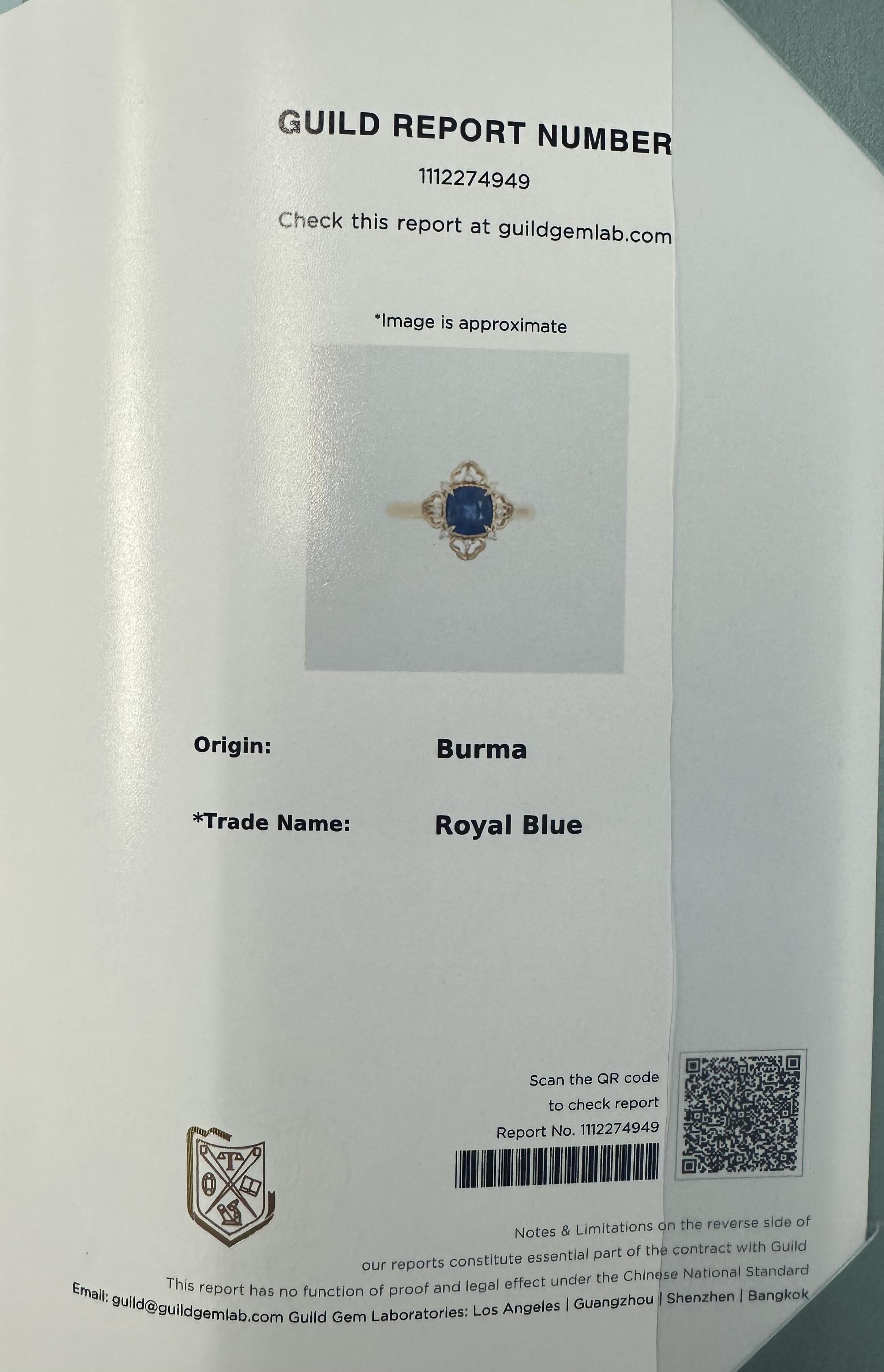 Modern Blue Burma No Heat Sapphire Square Cushion Cut Ring with Diamonds in 18K For Sale 3