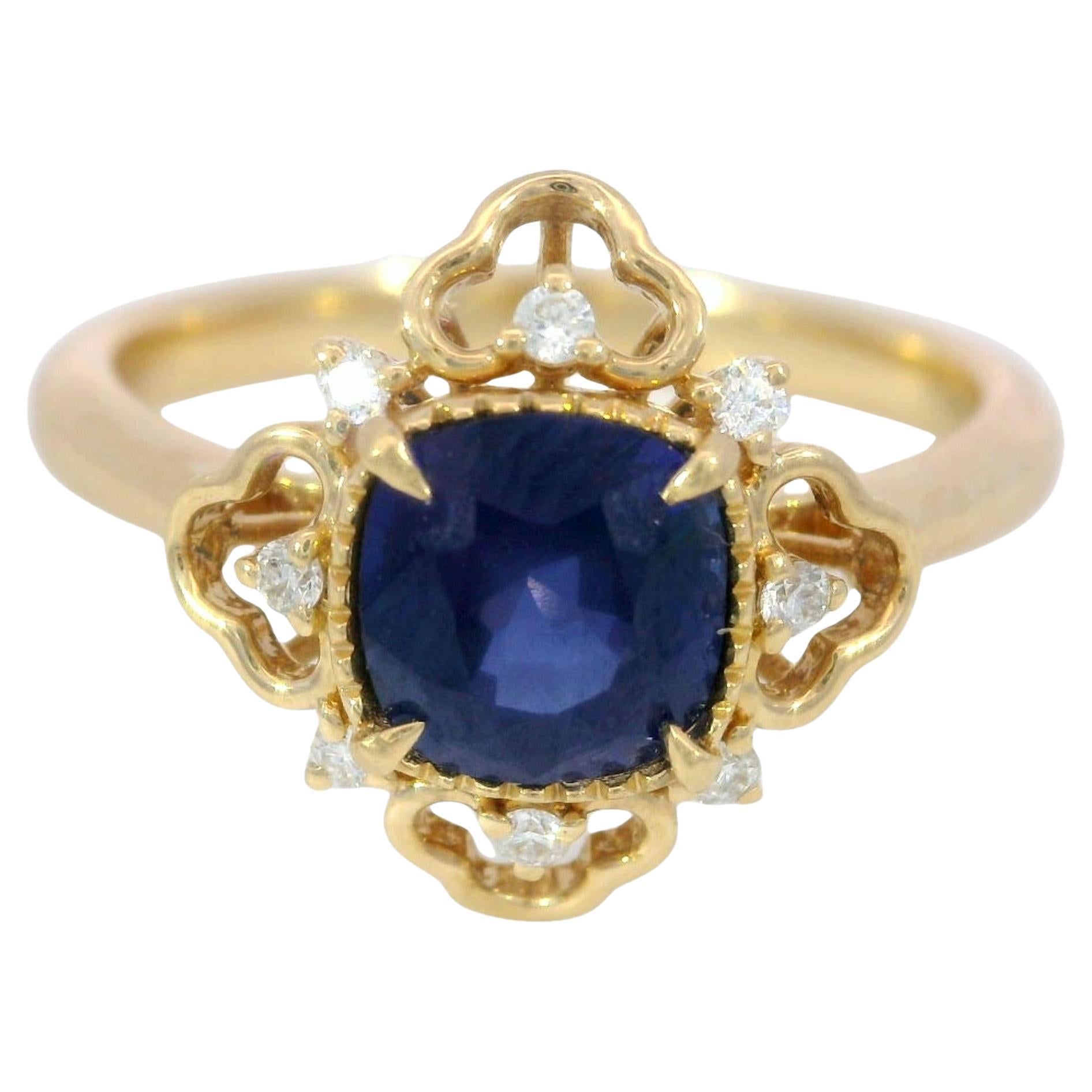 Modern Blue Burma No Heat Sapphire Square Cushion Cut Ring with Diamonds in 18K For Sale