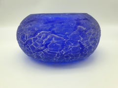 Modern Blue "Corroso" Murano Glass Bowl with Scavo Finish by Cenedese, 1980s