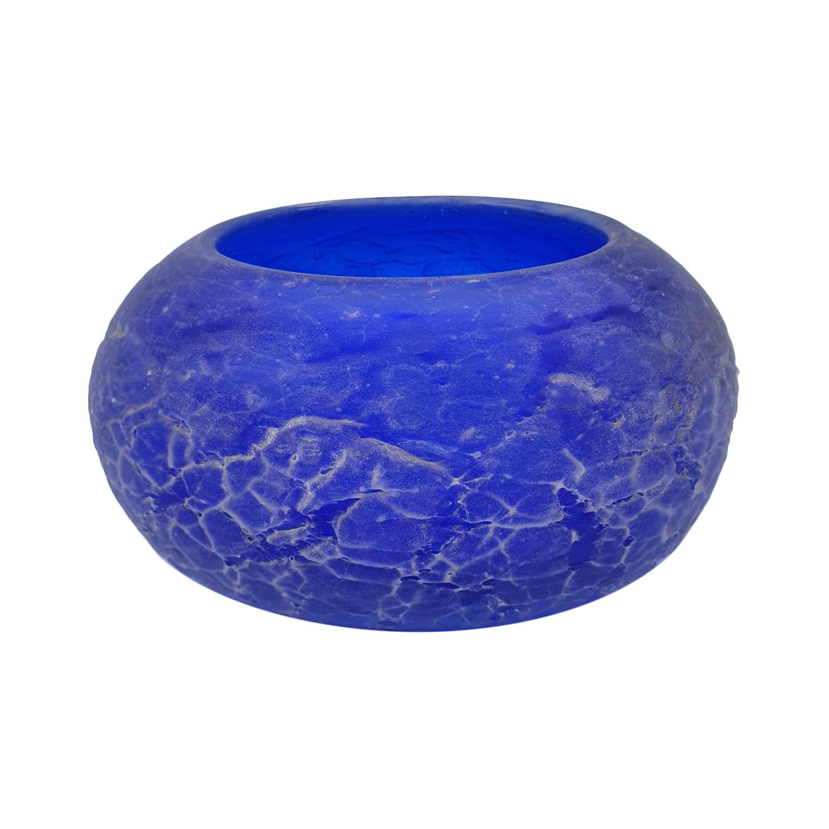 Modern Blue "Corroso" Murano Glass Bowl with Scavo Finish by Cenedese, 1980s For Sale