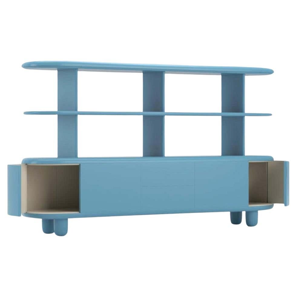 Enfilade moderne en bois bleu et crème à 4 portes et tiroirs de Jaime Hayon
