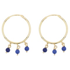 Modern Blue Glass Pearls 18 Karat Yellow Gold Hoop Earrings