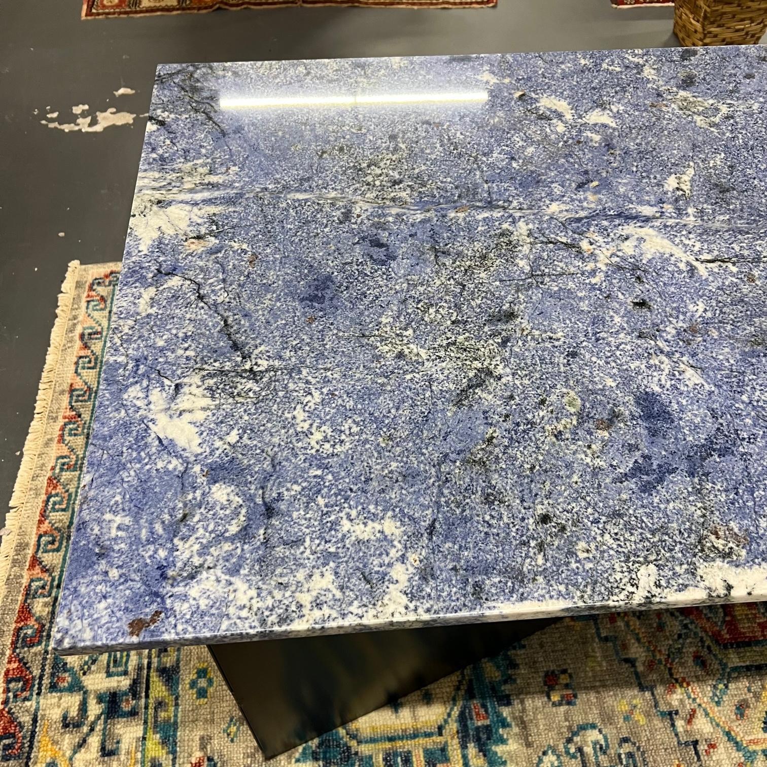 Modern Blue Granite Kitchen Island/Console Table w/ Handmade Black Steel Base For Sale 1