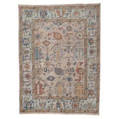 Modern Blue-Gray Oushak Rug, Georgian Style Meets Contemporary Elegance