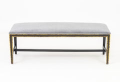 Modern Blue Gray Velvet Upholstered Ebonized Bench