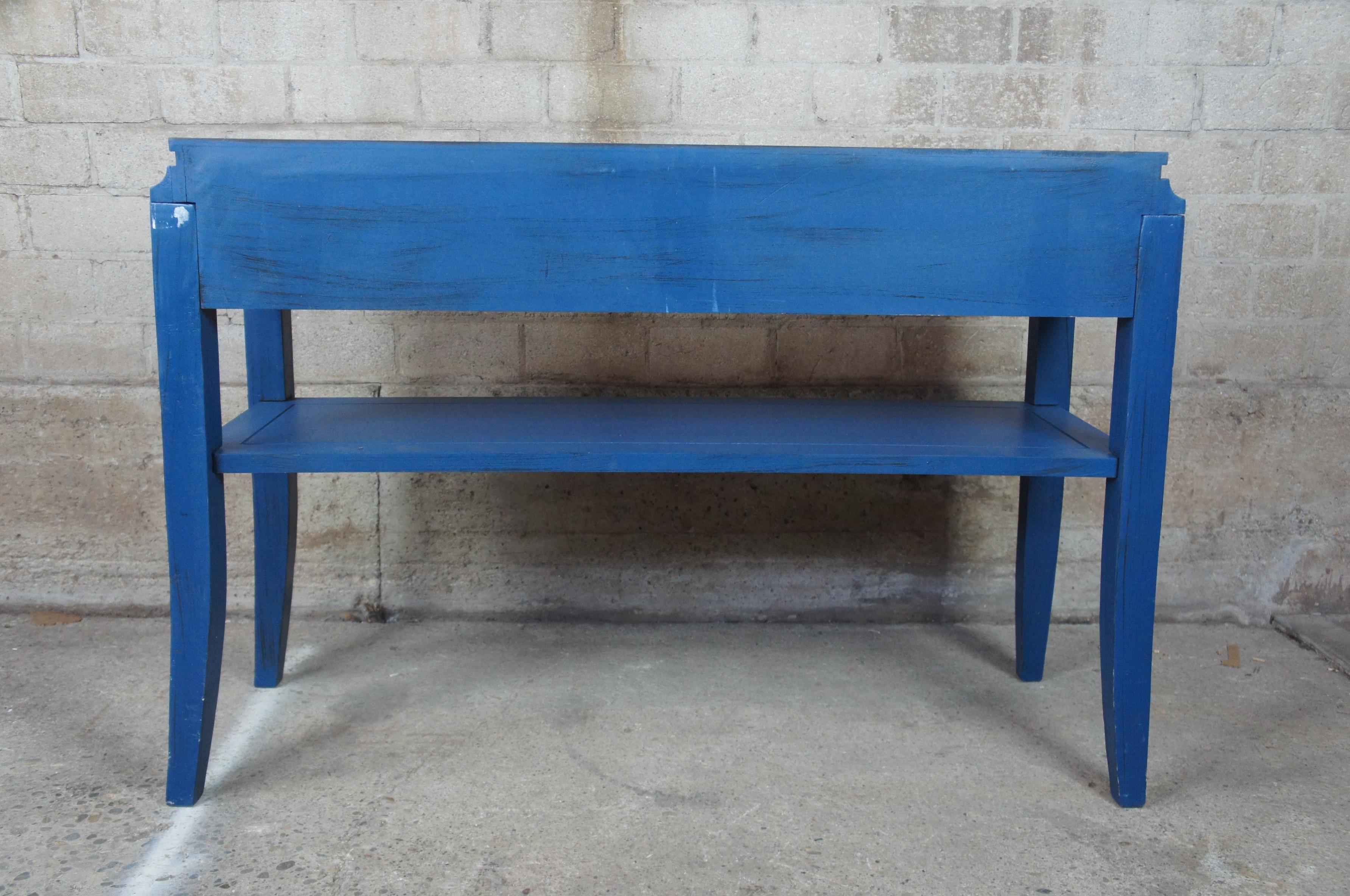 Modern Blue Greek Key Chinoiserie Console Hall Entry Media Display Table 3
