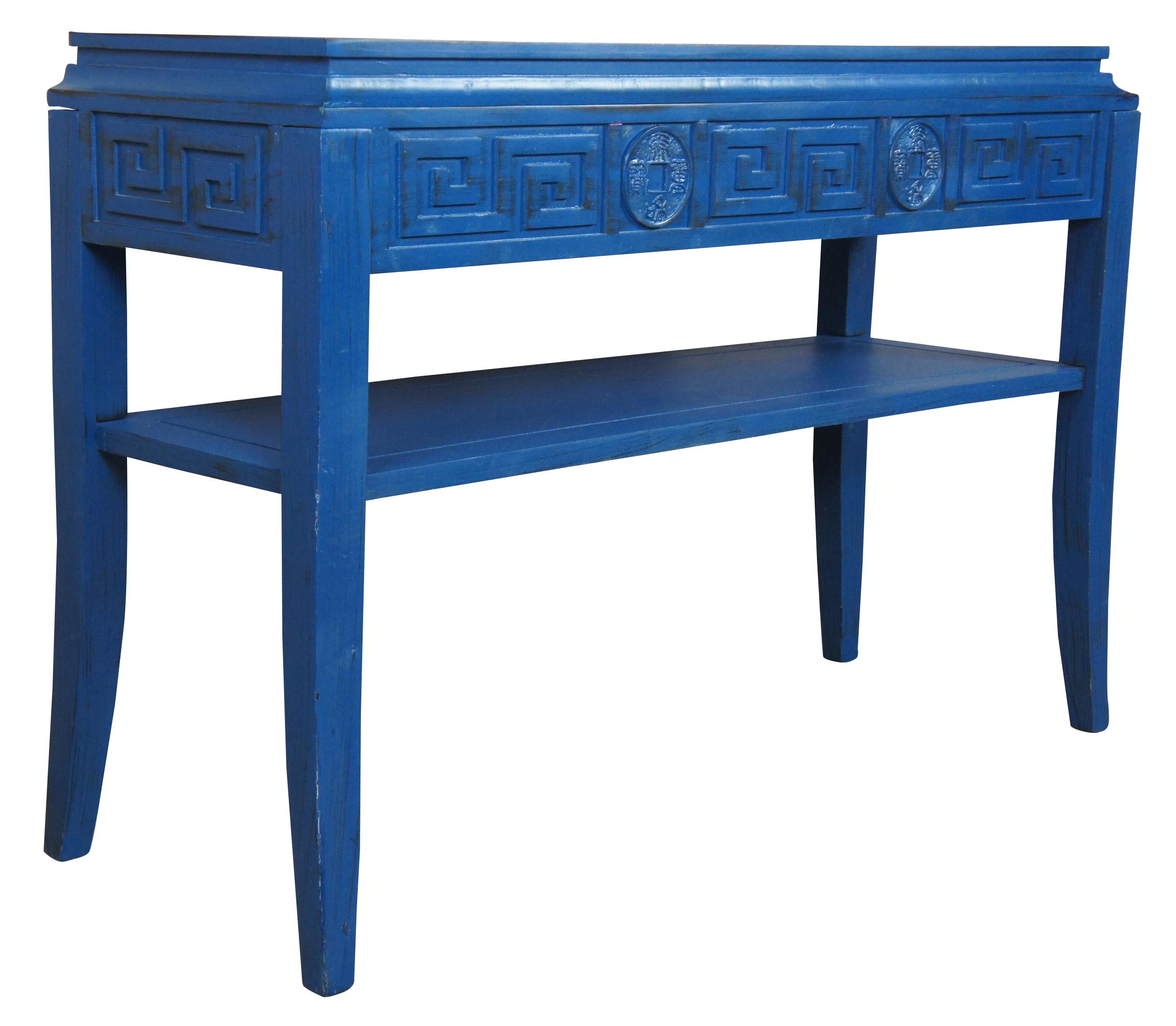 Modern blue Greek Key chinoiserie console hall entry media display table, size: 46