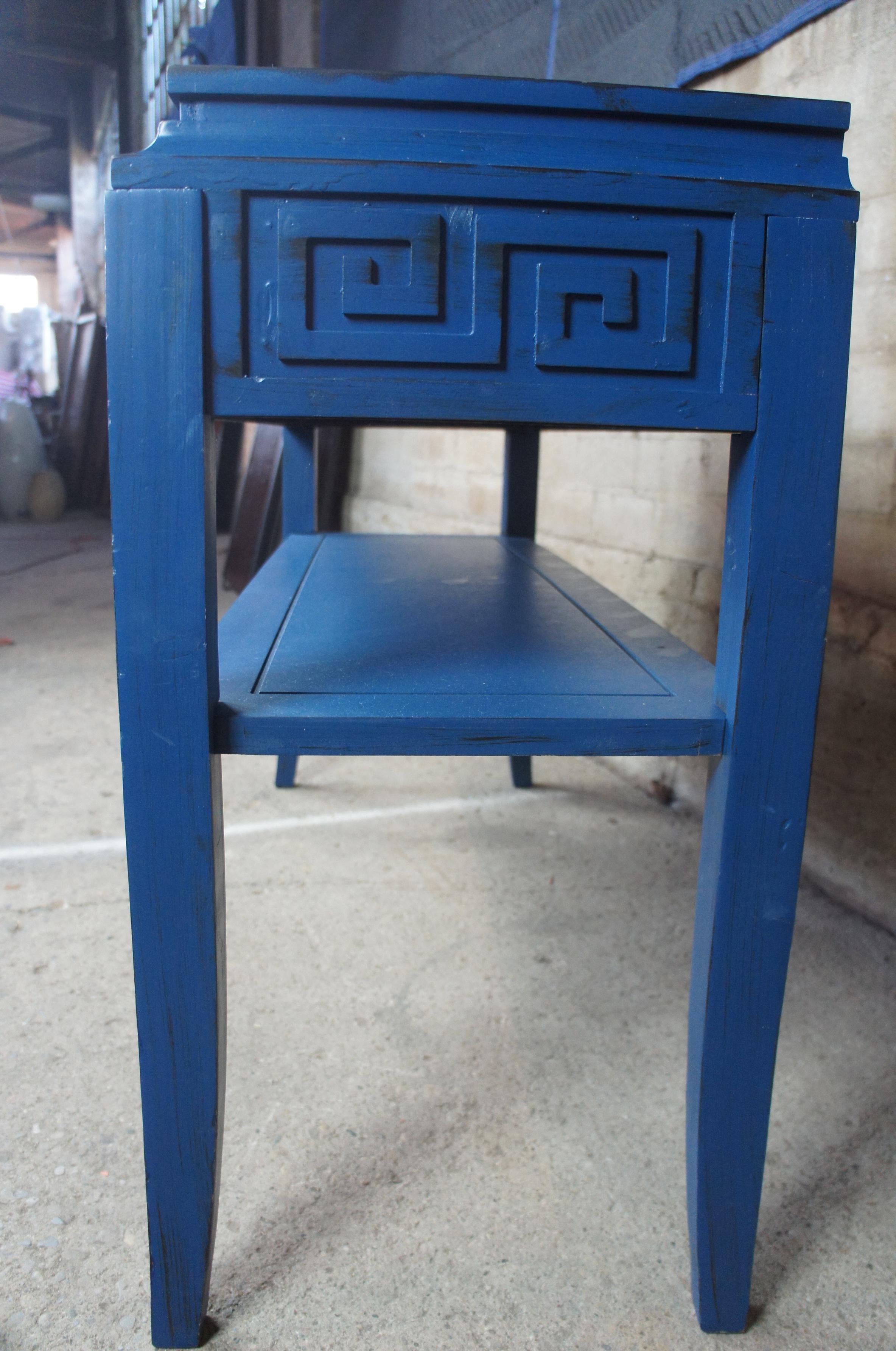 Modern Blue Greek Key Chinoiserie Console Hall Entry Media Display Table 1