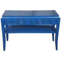 Modern Blue Greek Key Chinoiserie Console Hall Entry Media Display Table