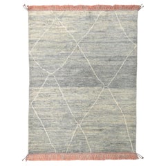 Modern Blue Green Moroccan-Inspired Diamond Design Wool Rug 6'x8'