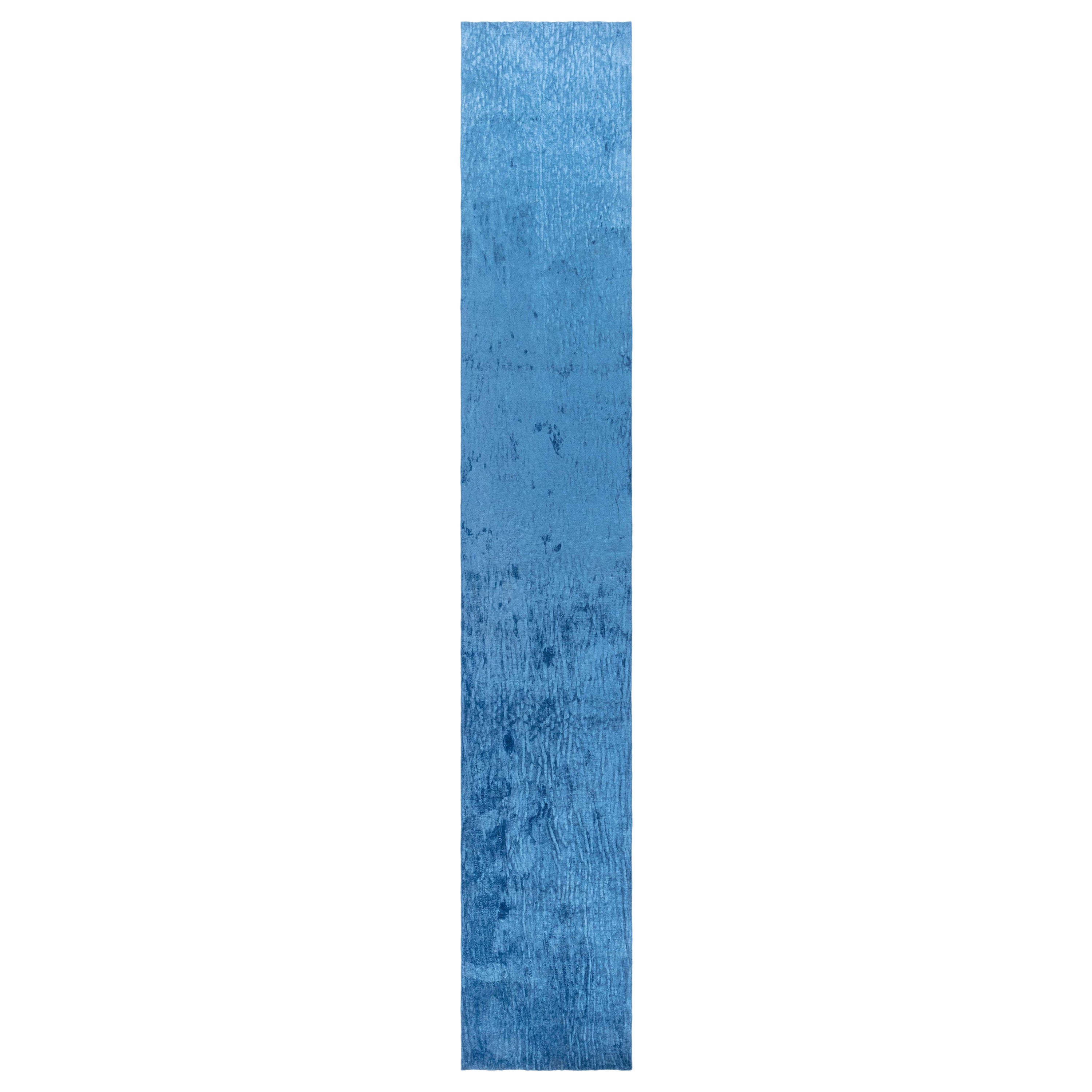 Modern Blue Hand-Knotted Silk Runner by Doris Leslie Blau For Sale
