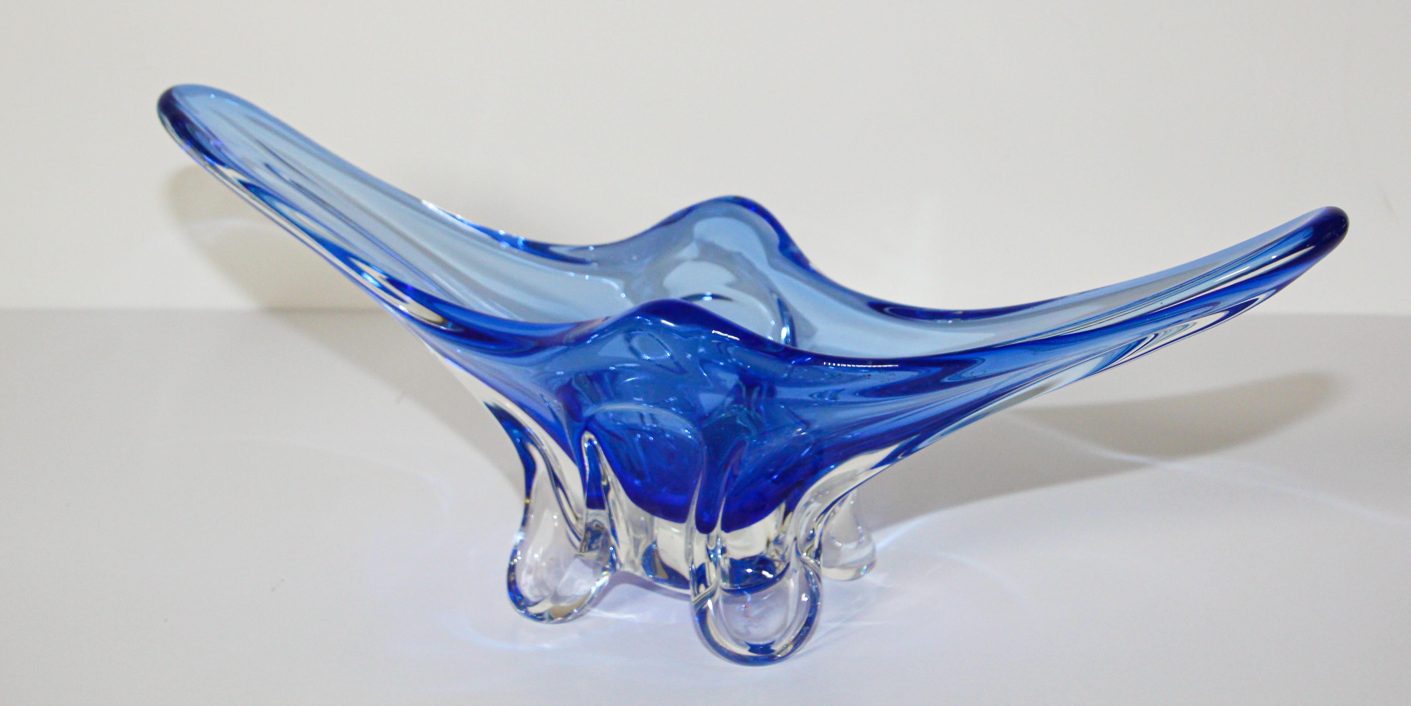 20th Century Modern Blue Large Decorative Hand Blown Murano Glass Bowl