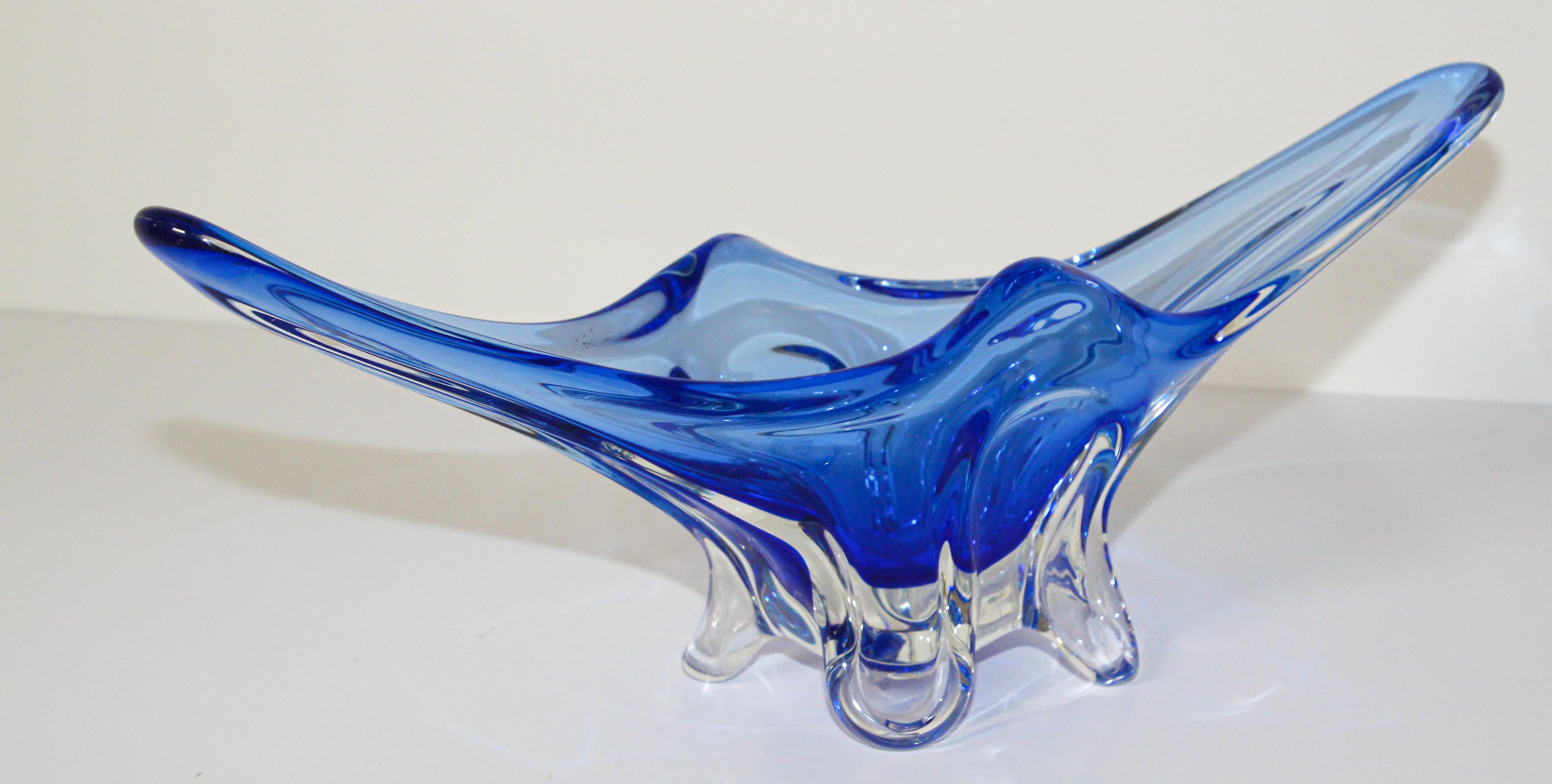 Modern Blue Large Decorative Hand Blown Murano Glass Bowl 1