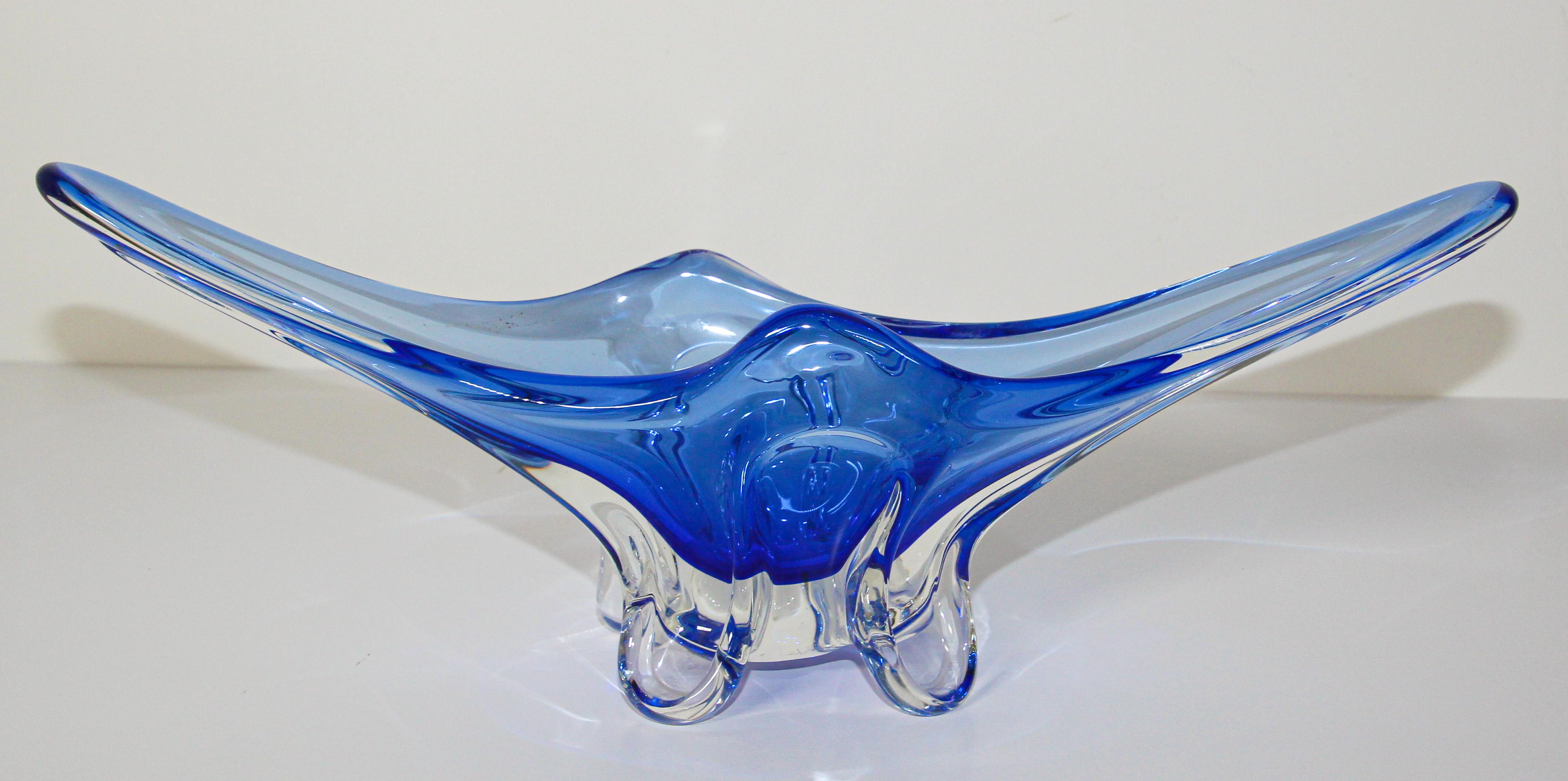 Cuenco decorativo grande azul moderno de cristal de Murano soplado a mano 5