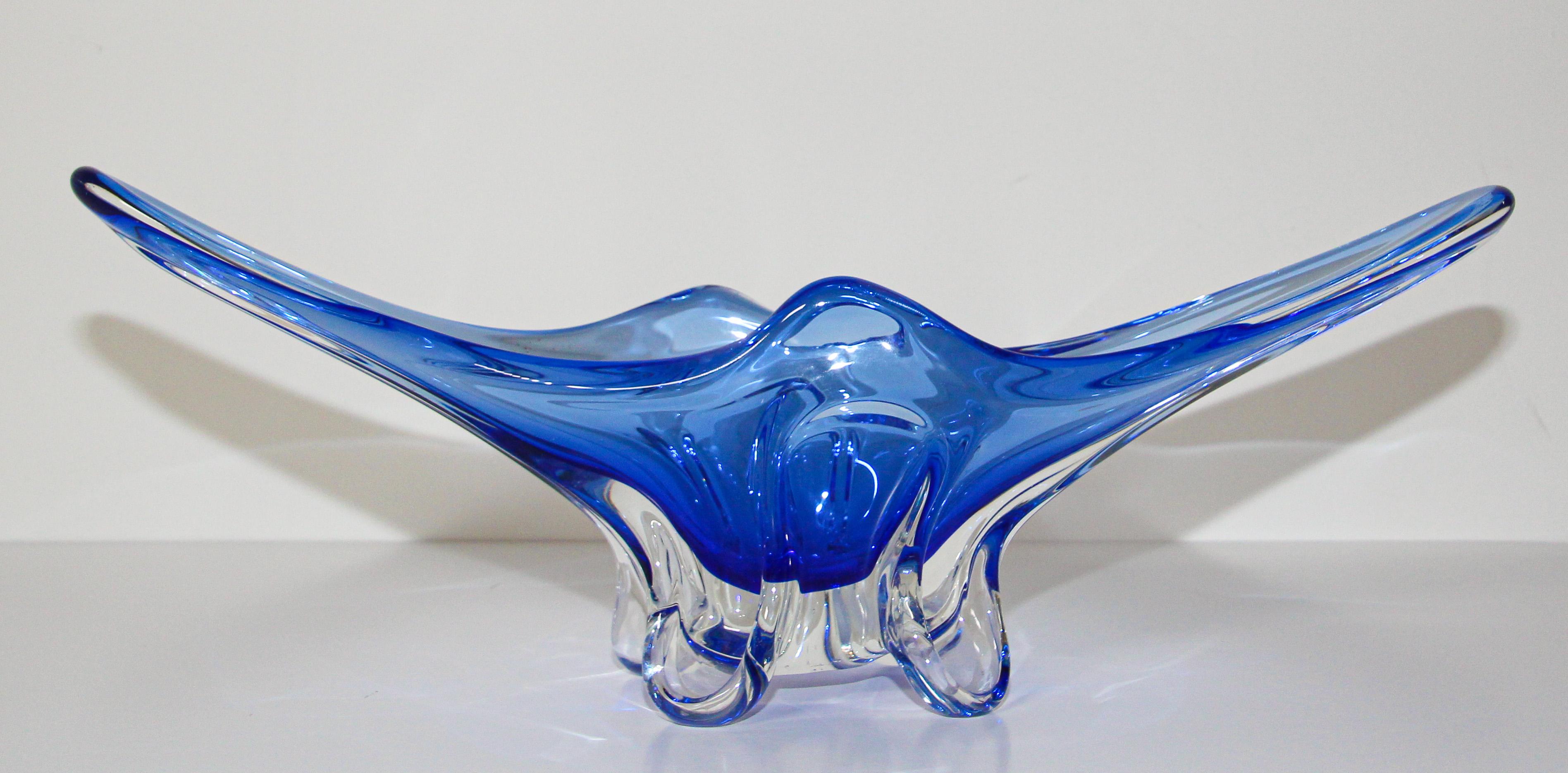 Modern Blue Large Decorative Hand Blown Murano Glass Bowl 3