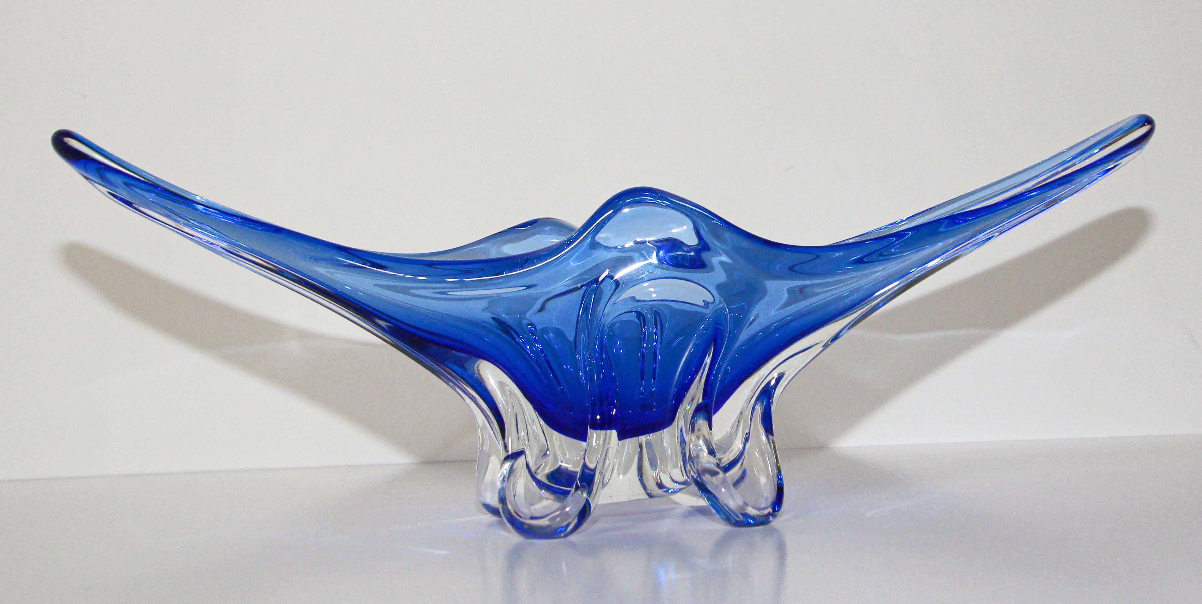 Modern Blue Large Decorative Hand Blown Murano Glass Bowl 4