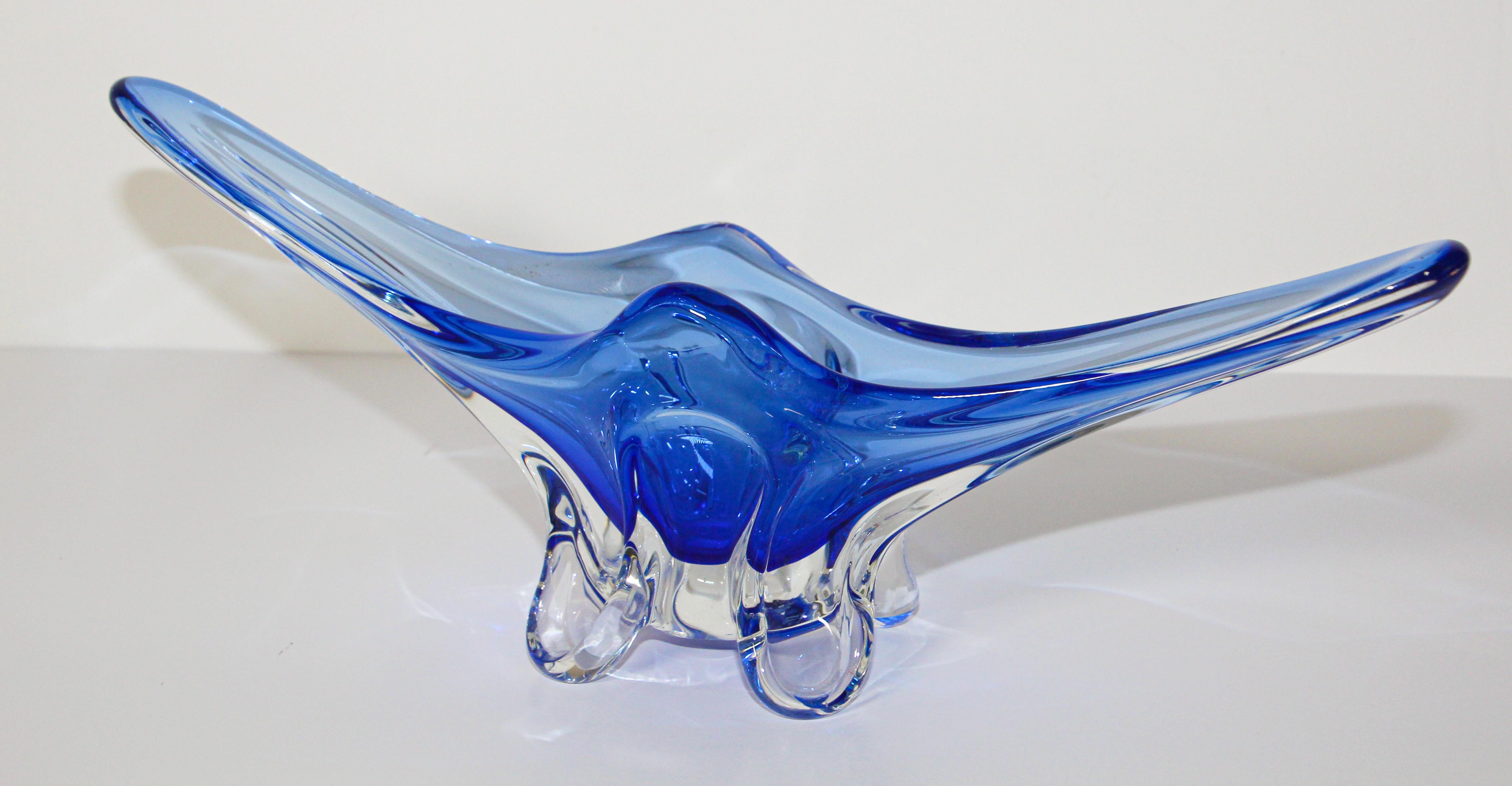 Modern Blue Large Decorative Hand Blown Murano Glass Bowl 5