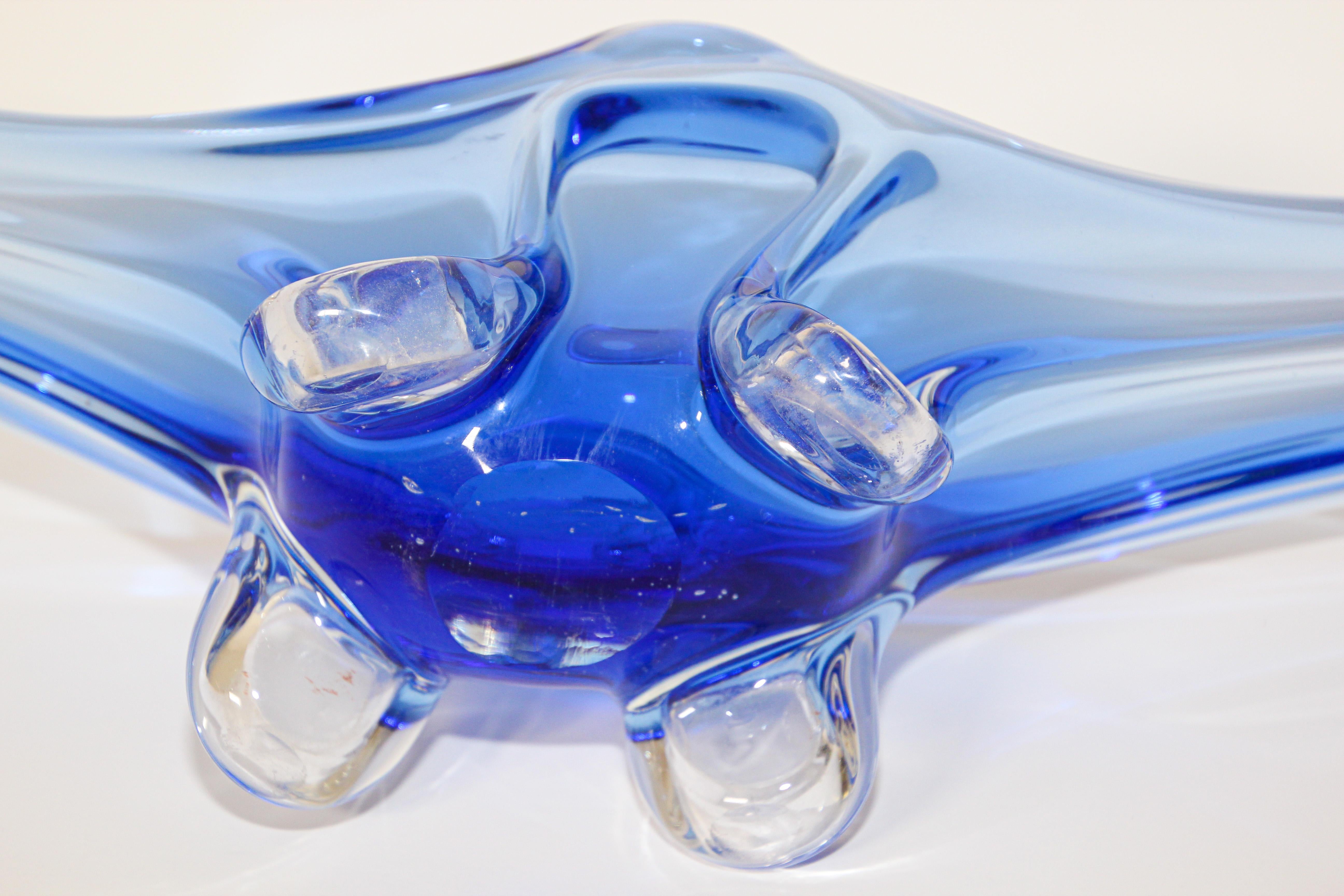 Modern Blue Large Decorative Hand Blown Murano Glass Bowl 6