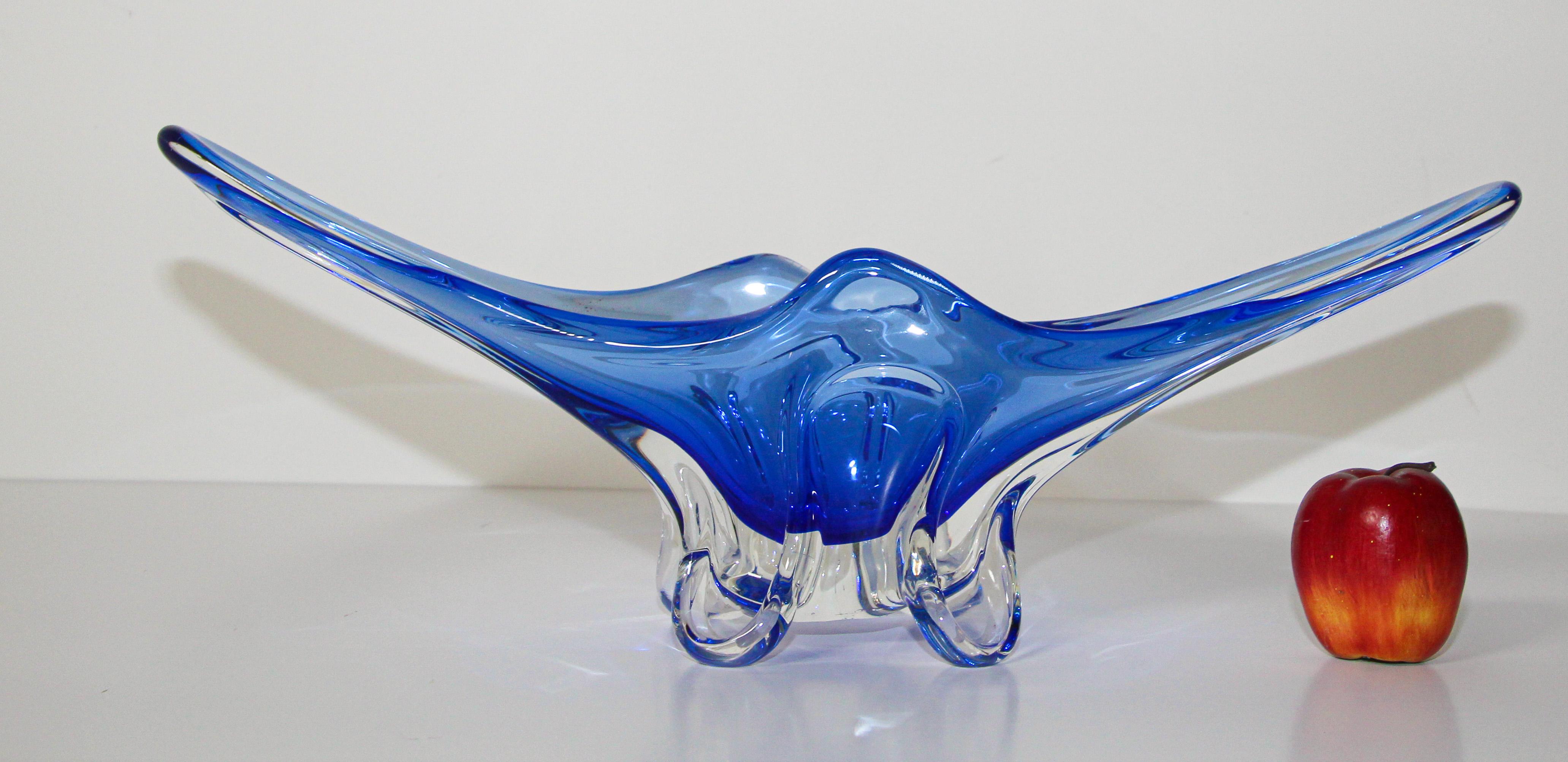 Modern Blue Large Decorative Hand Blown Murano Glass Bowl 7