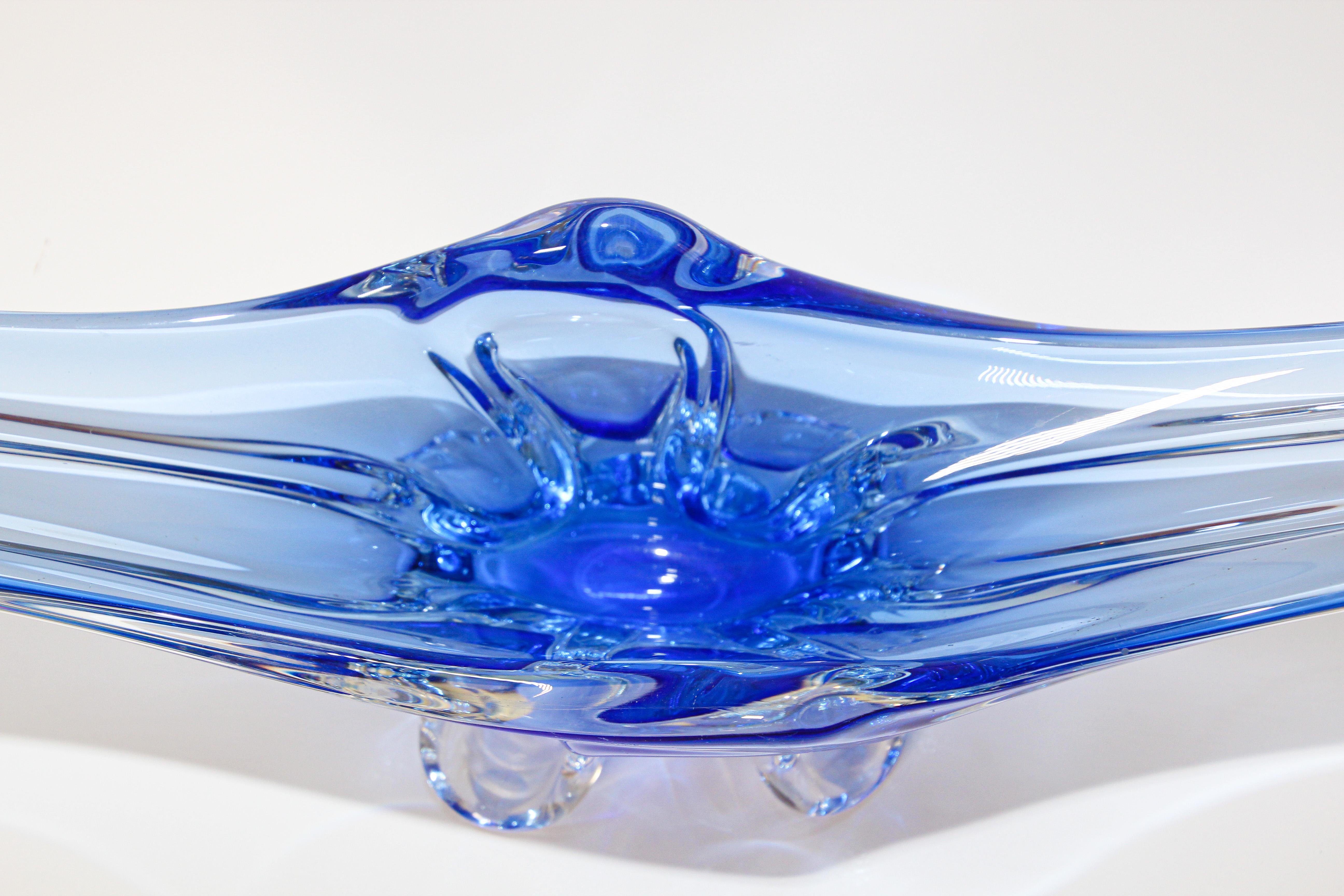 Mid-Century Modern Modern Blue Large Decorative Hand Blown Murano Glass Bowl