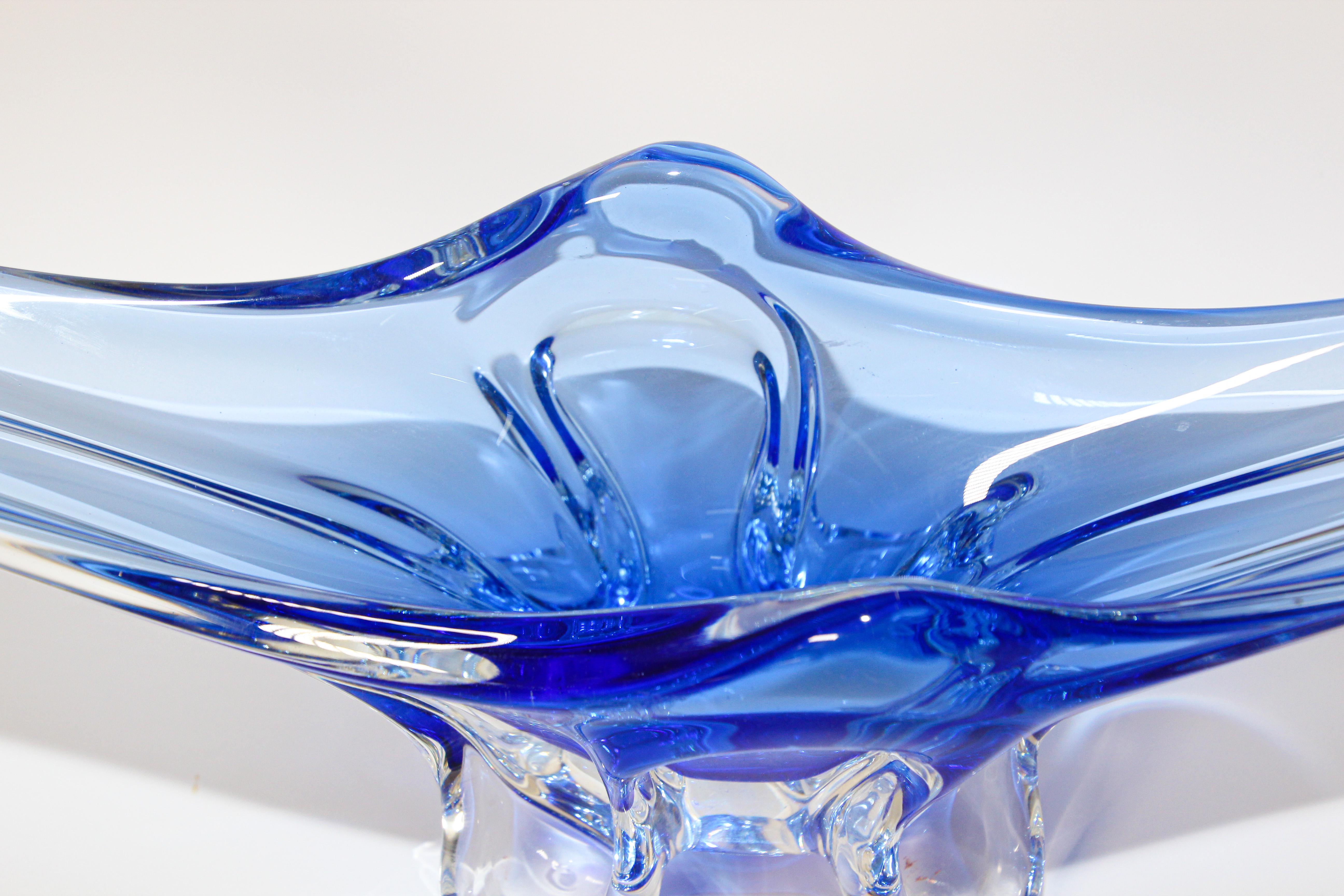 Italian Modern Blue Large Decorative Hand Blown Murano Glass Bowl
