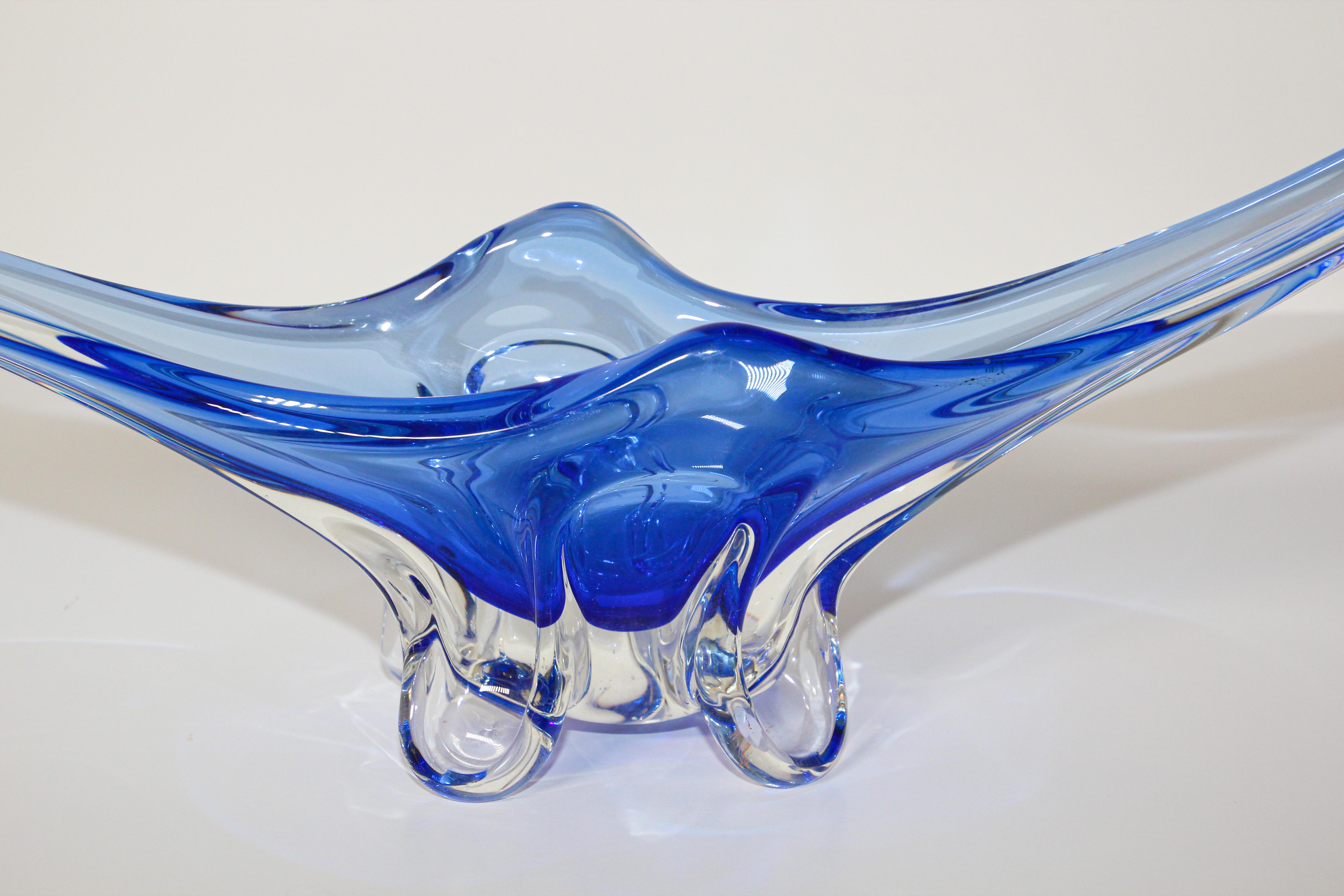 Hand-Crafted Modern Blue Large Decorative Hand Blown Murano Glass Bowl