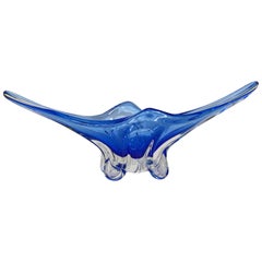 Modern Blau Große Dekorative Schale aus mundgeblasenem Muranoglas