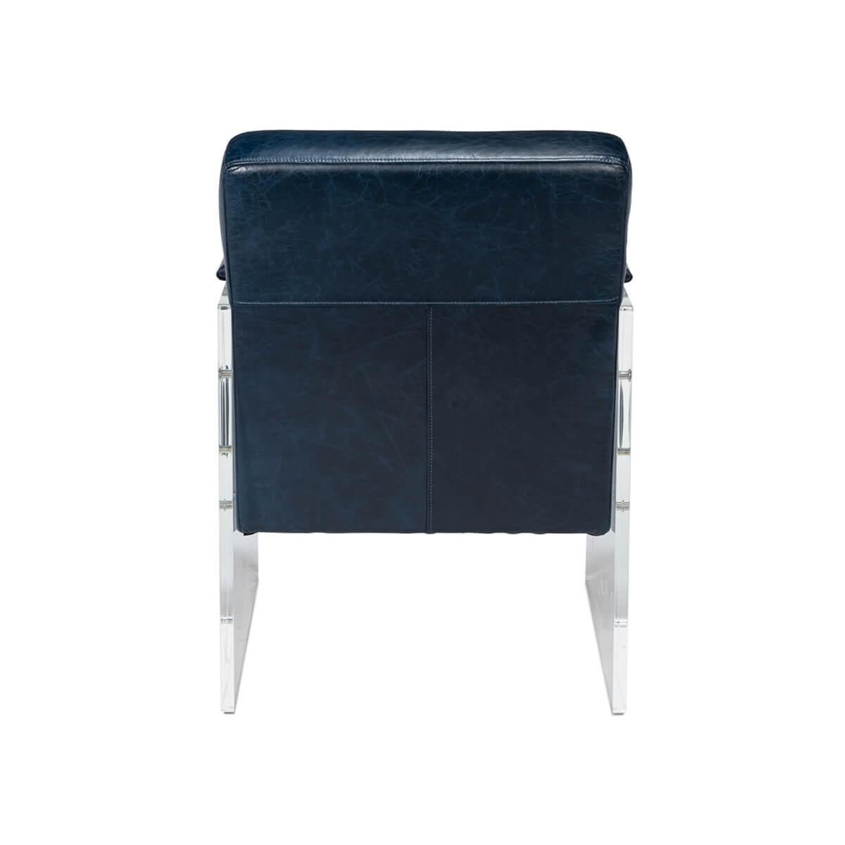 Modern Blue Leather and Lucite Armchair In New Condition For Sale In Westwood, NJ