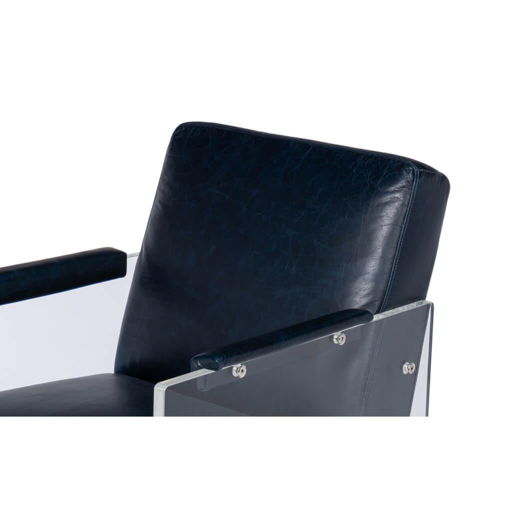 Moderner Sessel aus blauem Leder und Lucite im Angebot 1