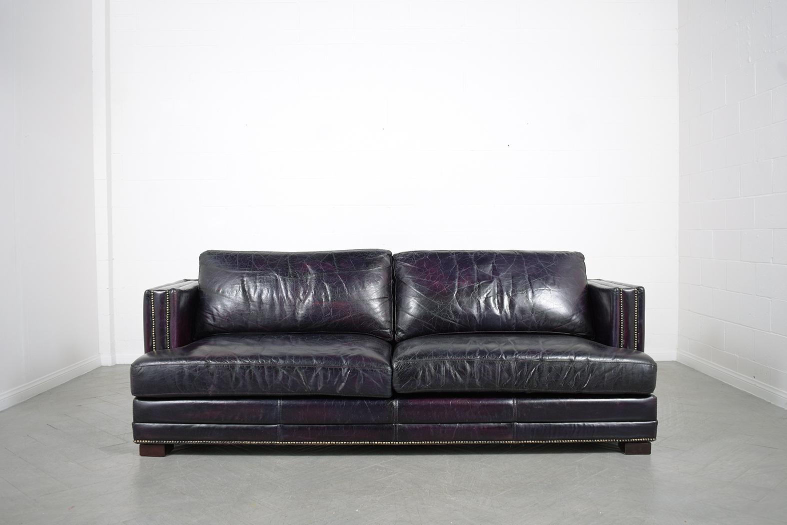 Lacquered Mid Century Modern Two Seat Leather Sofa