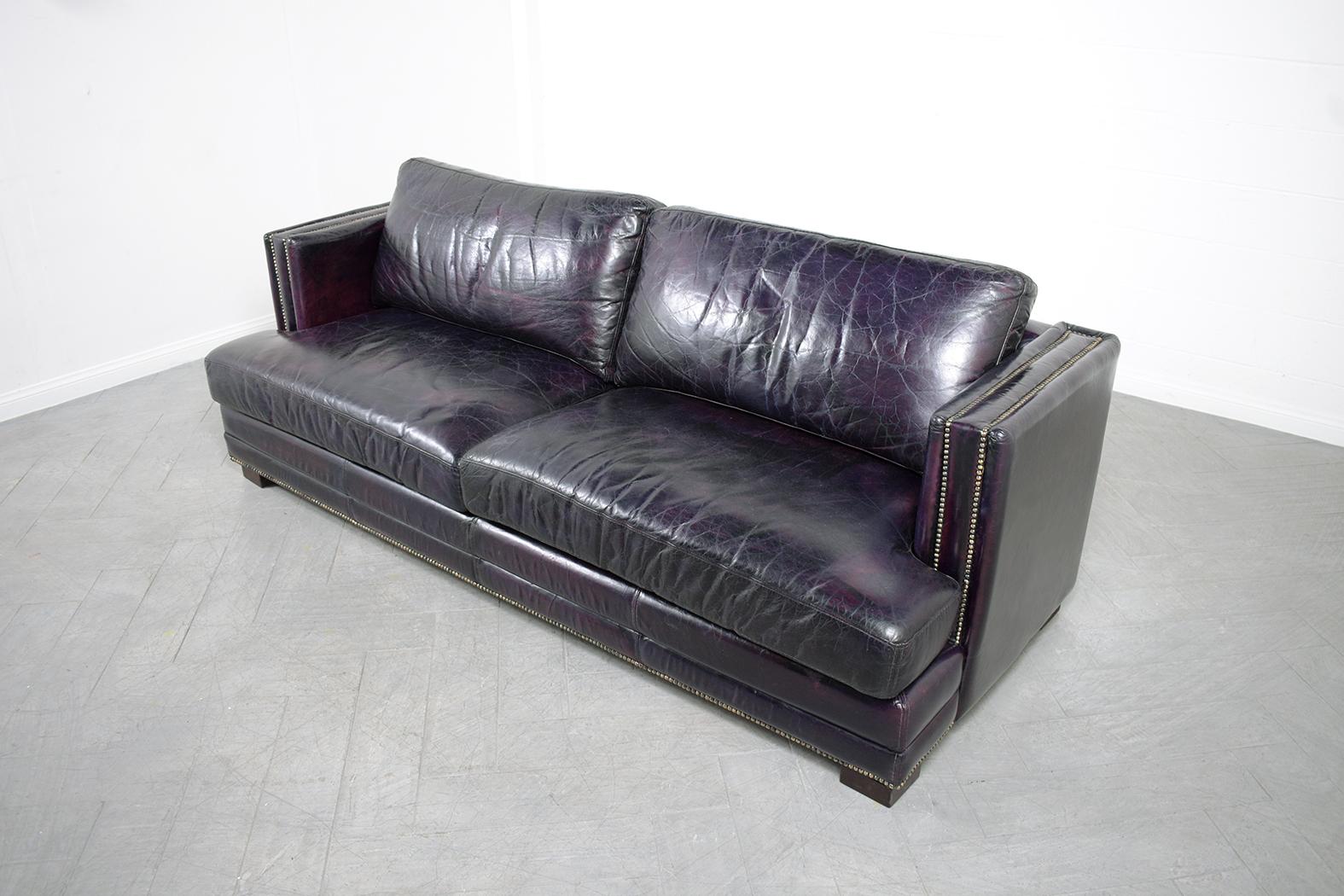 Contemporary Mid Century Modern Two Seat Leather Sofa