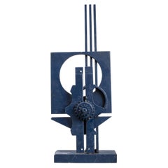 Vintage Modern Blue Monochrome Abstract Steel Sculpture