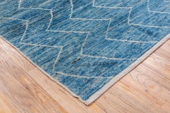 Modern Blue Moroccan Style Carpet, Zig Zag Design