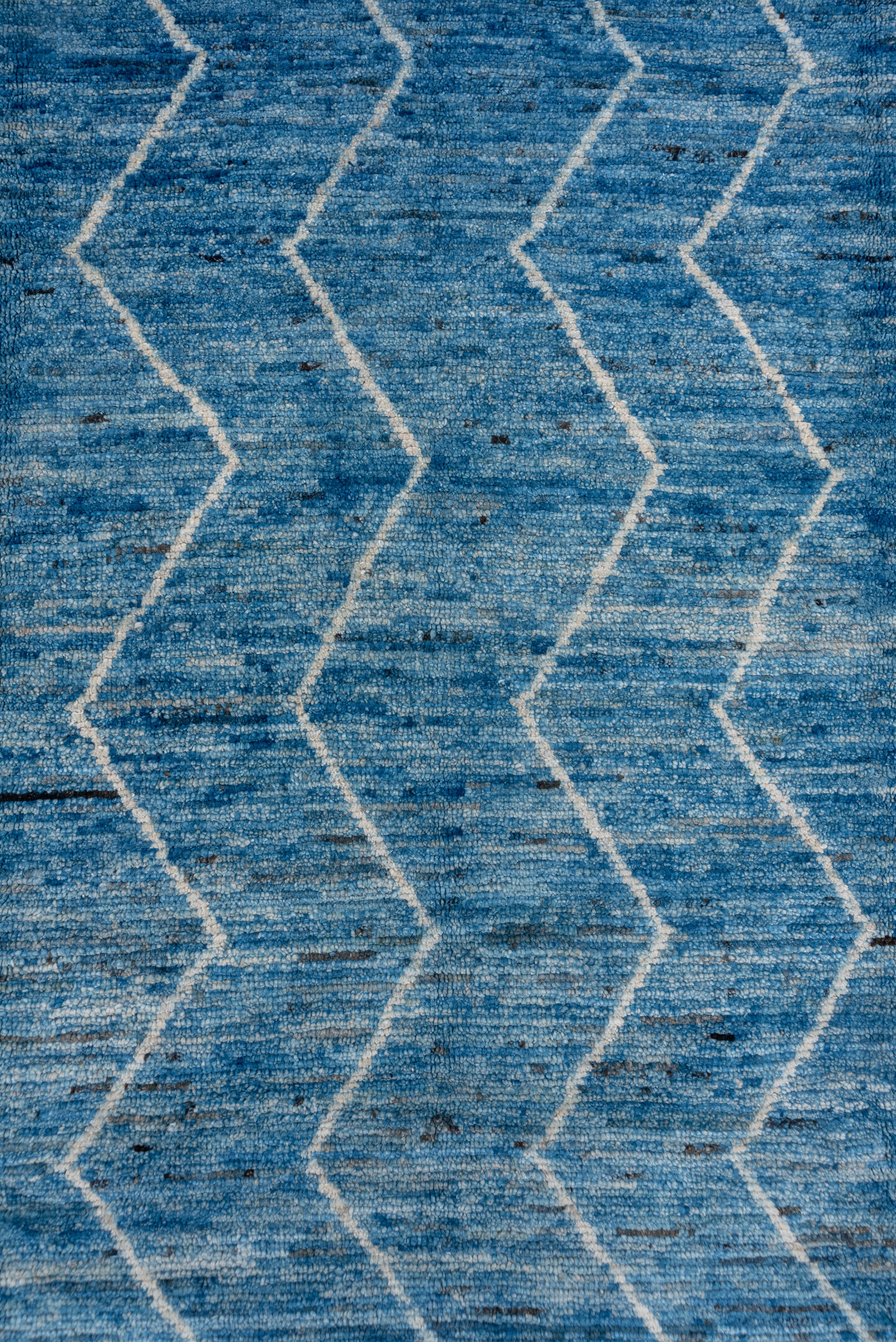 Hand-Knotted Modern Blue Moroccan Style Carpet, Zig Zag Design For Sale