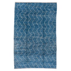 Tappeto moderno blu in stile marocchino, design Zig Zag