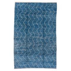 Modern Blue Moroccan Style Carpet, Zig Zag Design