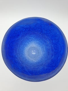 Modern Blue Murano "Corroso" Crakle Glass Vase, Scavo Finish by Gino Cenedese