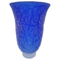 Modern Blue Murano "Corroso" Crakle Glass Vase, Scavo Finish by Gino Cenedese