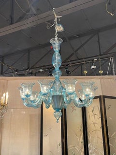 Modern Blue Murano Glass Chandelier with 10 Lights