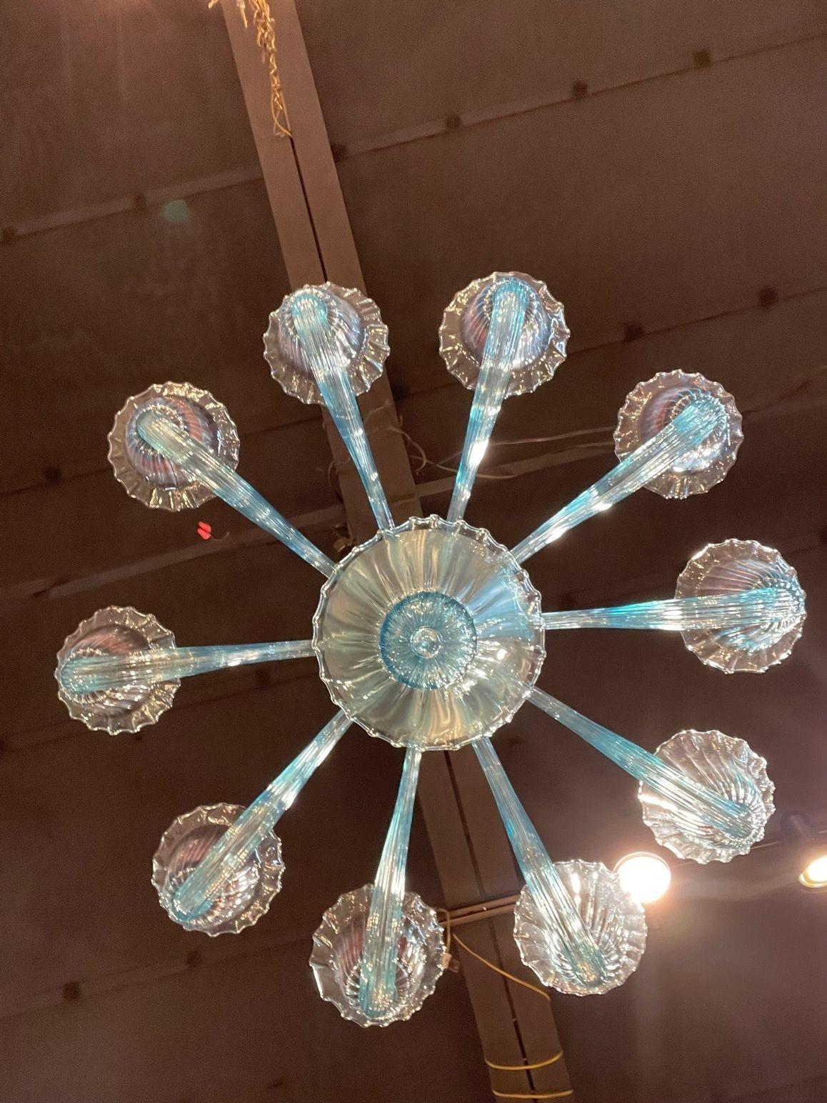 Verre de Murano Modernity Chandelier en verre Murano bleu avec 10 Lights en vente