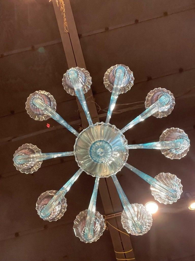 Vetro di Murano Lampadario moderno in vetro di Murano blu con 10 luci in vendita