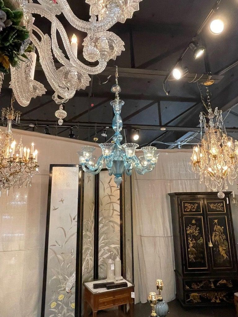 Lampadario moderno in vetro di Murano blu con 10 luci in vendita 1