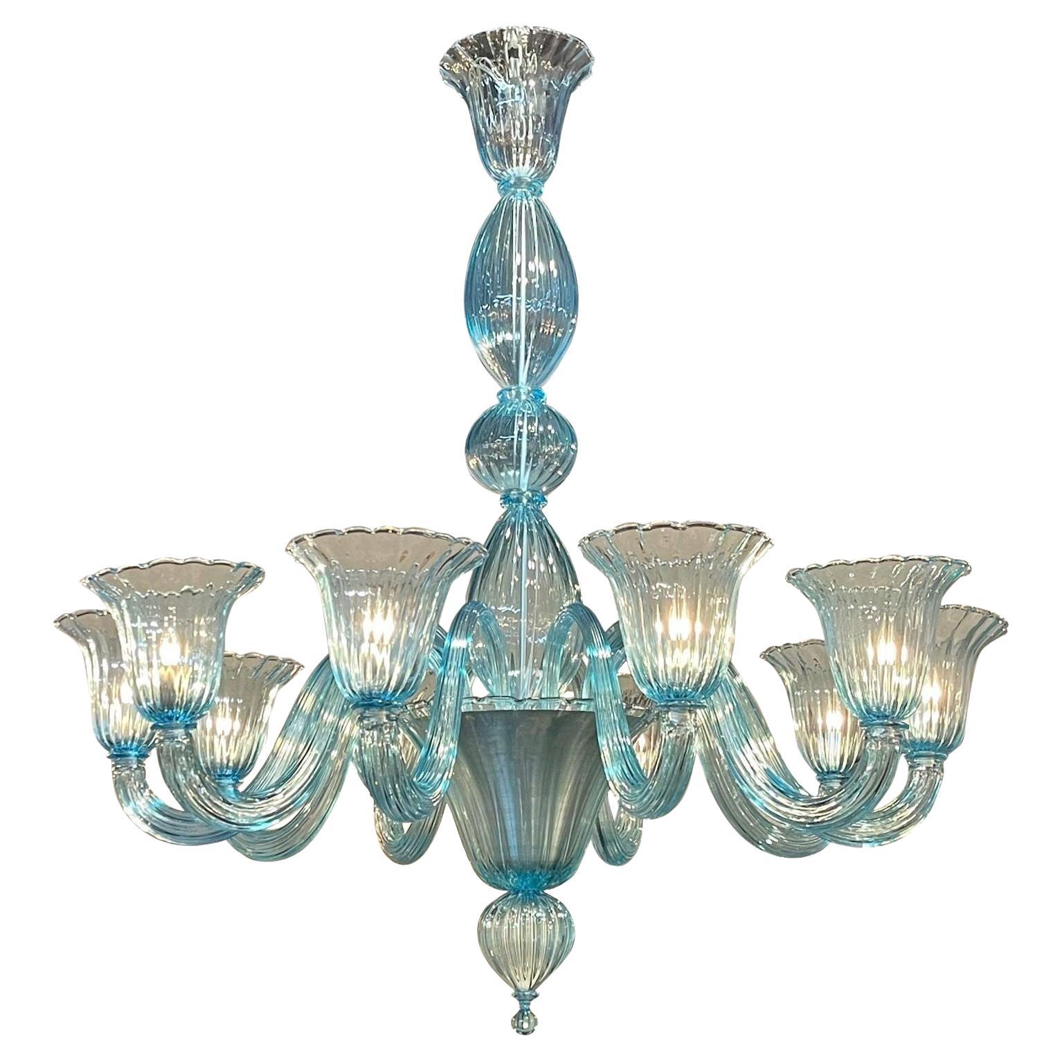 Modern Blue Murano Glass Chandelier with 10 Lights