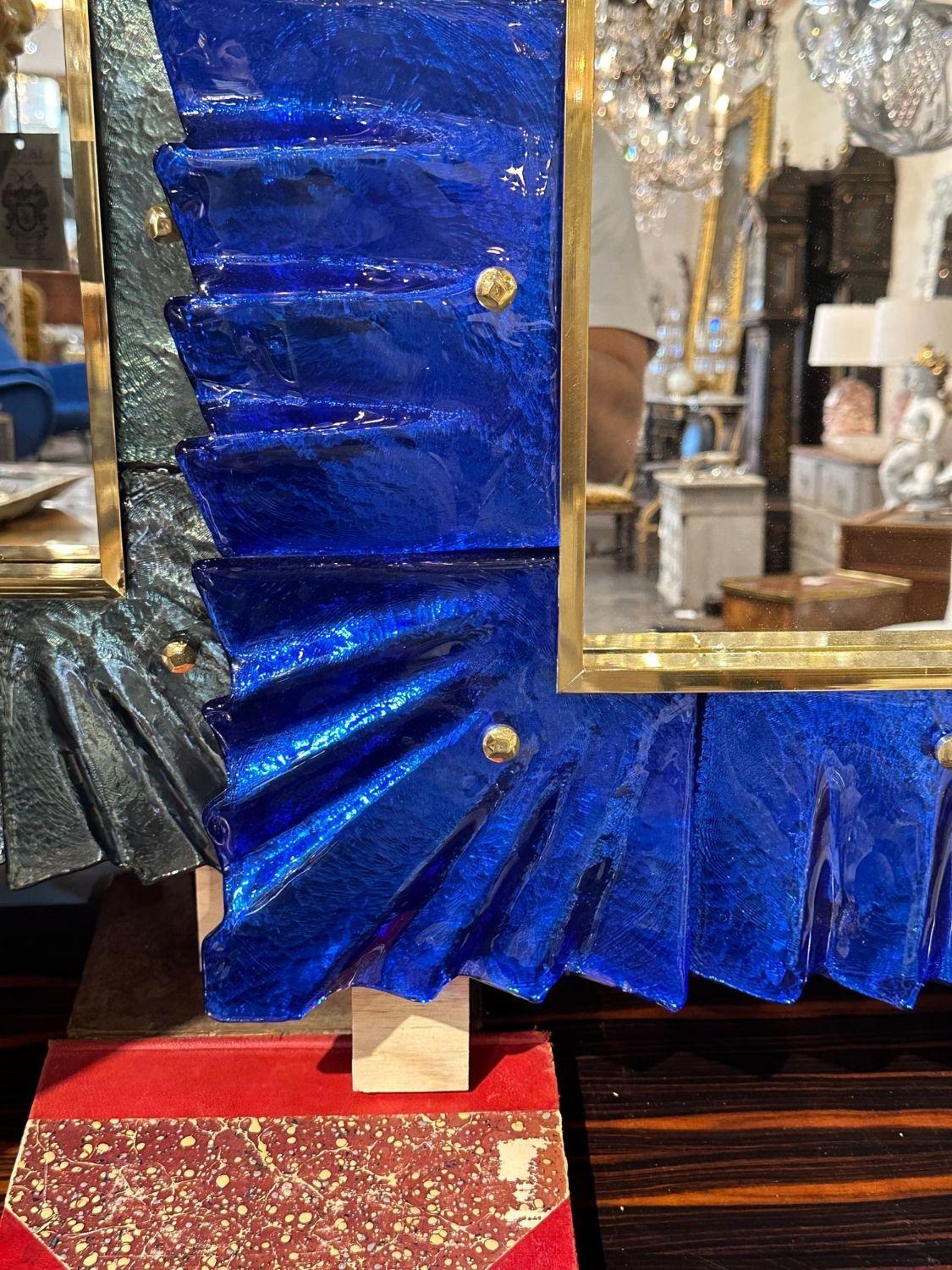 Italian Modern Blue Murano Glass Fold Mirror For Sale