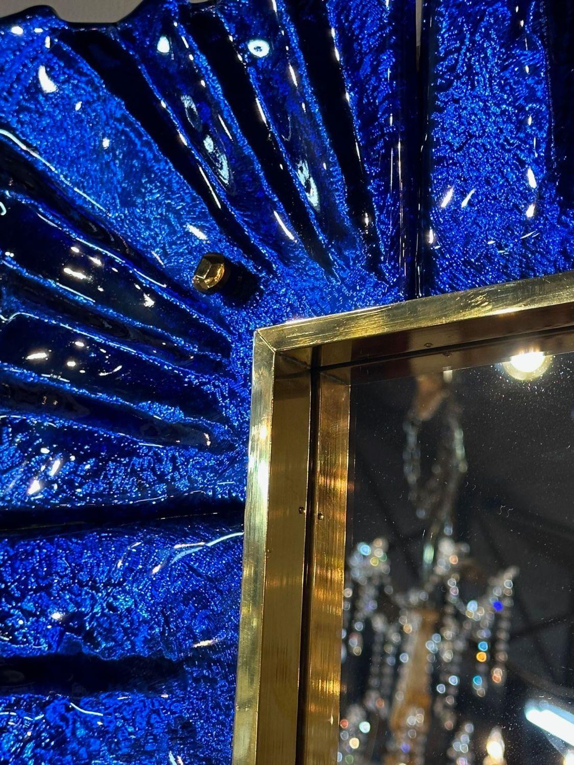 Modern Blue Murano Glass Fold Mirror In Good Condition For Sale In Dallas, TX